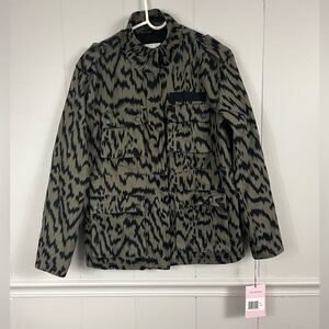 NWT Avec Les Filles Cotton Twill Military Cargo Olive Zebra Jacket Size Small
